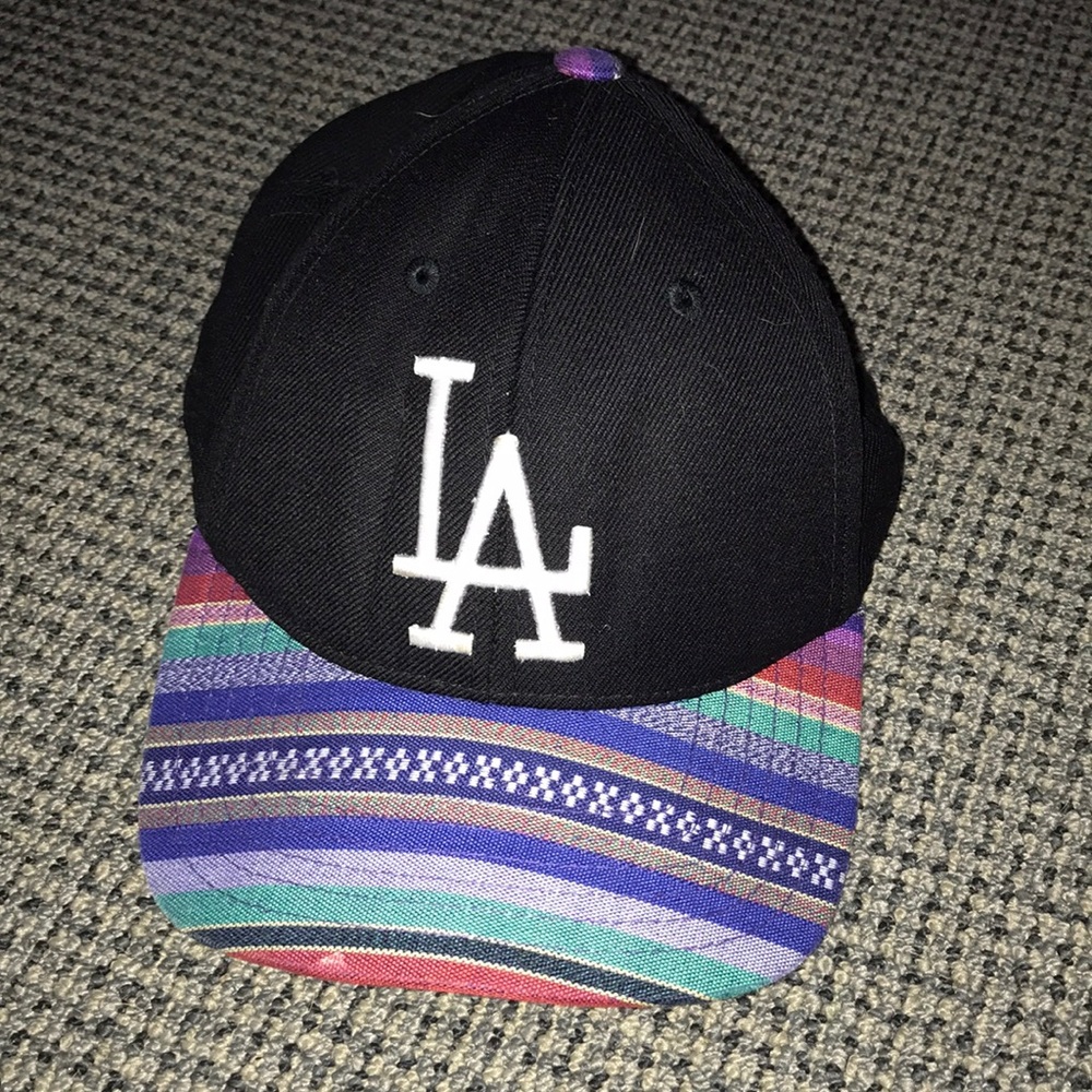 Los Angeles Dodgers American Needle Black Cap with Multicolor Striped Brim